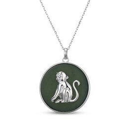 Nephrite Jade Year of the Monkey Chinese Zodiac Necklace Sterling Silver 18"