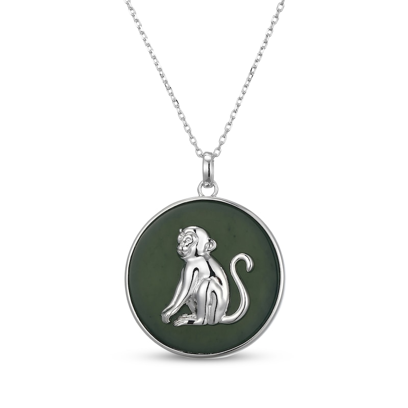 Main Image 1 of Nephrite Jade Year of the Monkey Chinese Zodiac Necklace Sterling Silver 18"