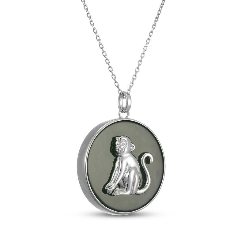 Main Image 2 of Nephrite Jade Year of the Monkey Chinese Zodiac Necklace Sterling Silver 18"