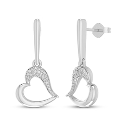 Diamond Accent Tilted Heart Drop Earrings Sterling Silver