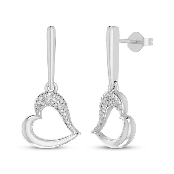 Diamond Accent Tilted Heart Drop Earrings Sterling Silver