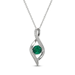 Lab-Created Emerald & White Lab-Created Infinity Necklace Sterling Silver 18"