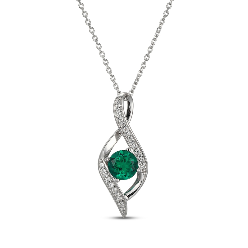 Main Image 1 of Lab-Created Emerald & White Lab-Created Infinity Necklace Sterling Silver 18"