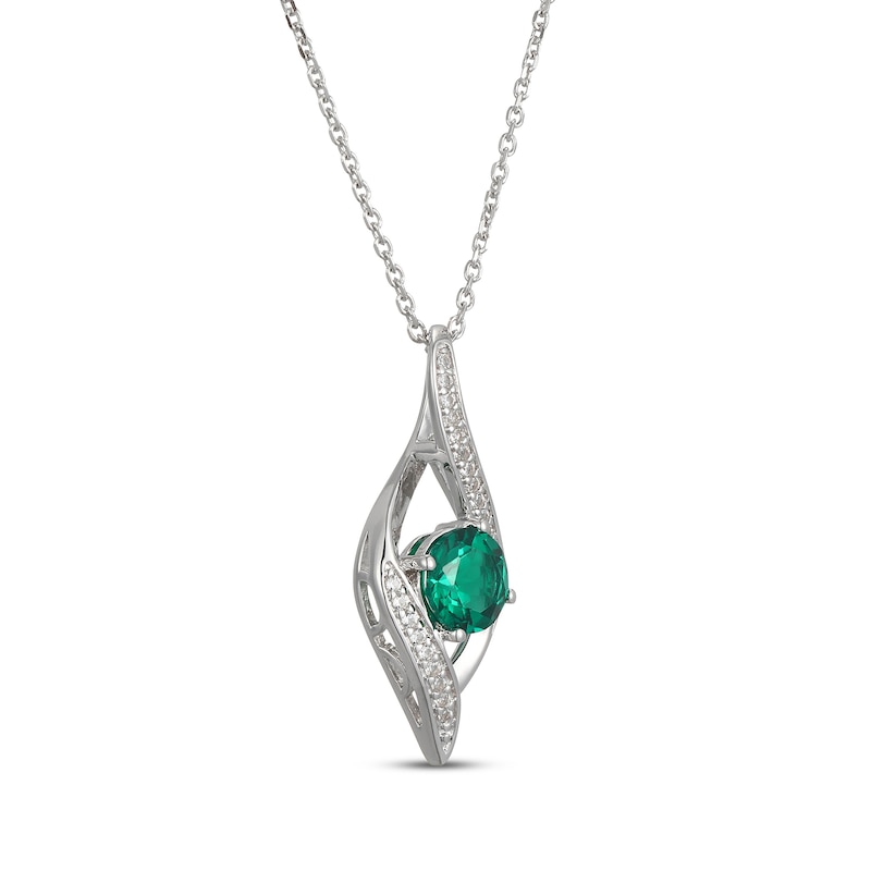 Main Image 2 of Lab-Created Emerald & White Lab-Created Infinity Necklace Sterling Silver 18"