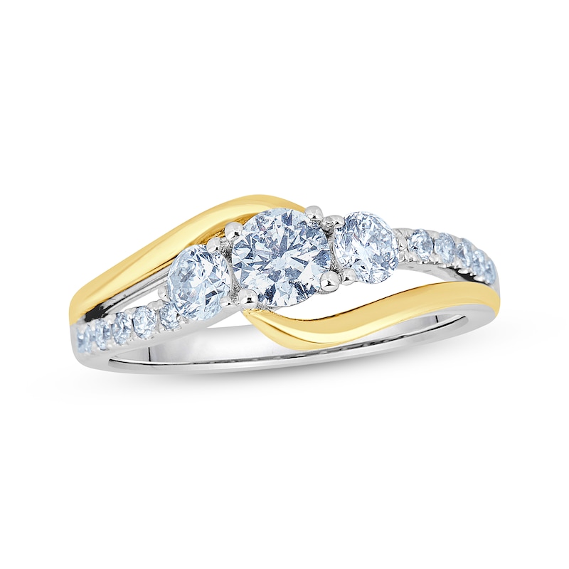 Main Image 1 of Adore Round-Cut Diamond Three-Stone Swirl Engagement Ring 1 ct tw 14K Two-Tone Gold