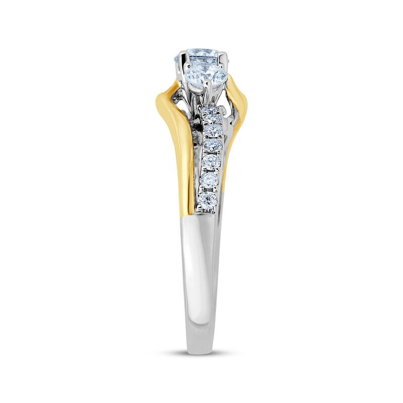 Main Image 2 of Adore Round-Cut Diamond Three-Stone Swirl Engagement Ring 1 ct tw 14K Two-Tone Gold