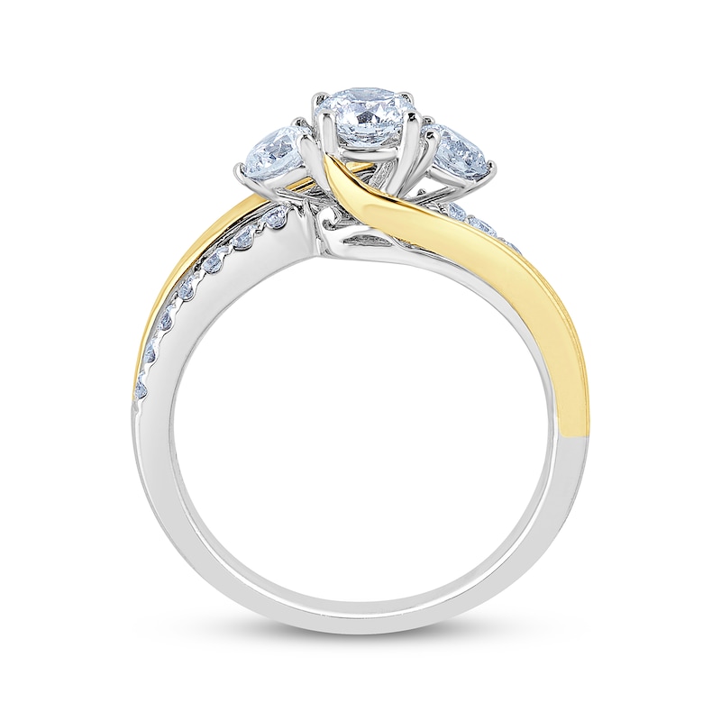 Main Image 3 of Adore Round-Cut Diamond Three-Stone Swirl Engagement Ring 1 ct tw 14K Two-Tone Gold