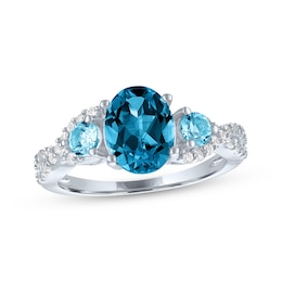 Oval-Cut London Blue Topaz, Round-Cut Swiss Blue Topaz & White Lab-Created Sapphire Ring Sterling Silver