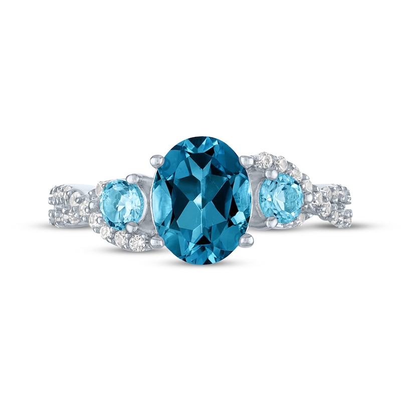 Main Image 3 of Oval-Cut London Blue Topaz, Round-Cut Swiss Blue Topaz & White Lab-Created Sapphire Ring Sterling Silver