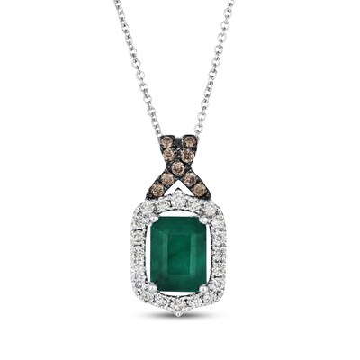 Le Vian Emerald-Cut Emerald Necklace 1/3 ct tw Diamonds 14K 