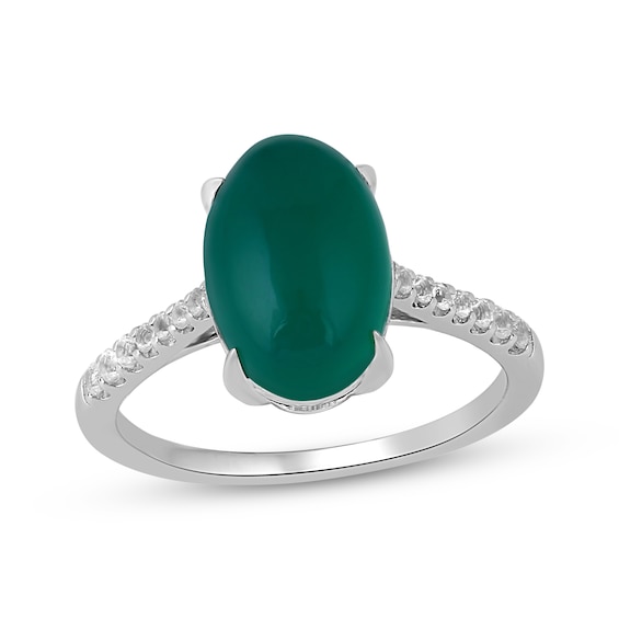 Oval-Cut Green Onyx & White Lab-Created Sapphire Ring Sterling Silver
