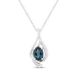 Oval-Cut Lab-Created Alexandrite & White Lab-Created Sapphire Swirl Necklace Sterling Silver 18"