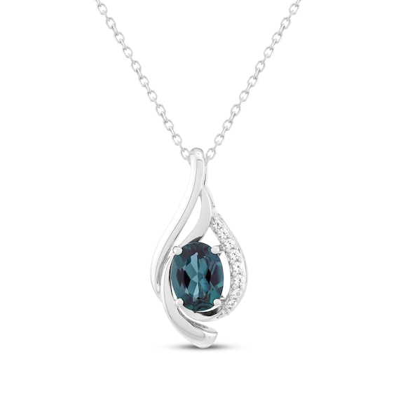 Oval-Cut Lab-Created Alexandrite & White Lab-Created Sapphire Swirl Necklace Sterling Silver 18"