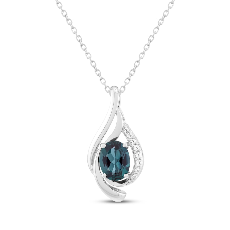 Main Image 1 of Oval-Cut Lab-Created Alexandrite & White Lab-Created Sapphire Swirl Necklace Sterling Silver 18"