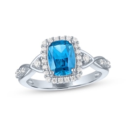 Cushion-Cut Swiss Blue Topaz & White Lab-Created Sapphire Ring Sterling Silver