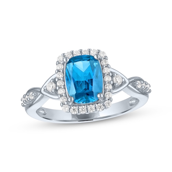 Cushion-Cut Swiss Blue Topaz & White Lab-Created Sapphire Ring Sterling Silver