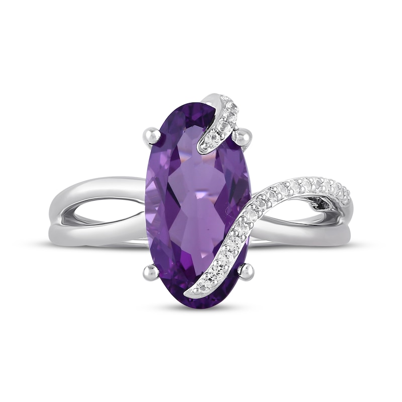 Main Image 4 of Oval-Cut Amethyst & White Lab-Created Sapphire Ring Sterling Silver