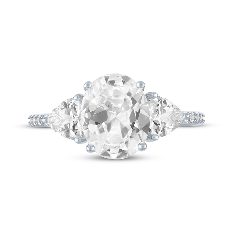 Main Image 3 of Oval & Trillion-Cut White Lab-Created Sapphire Ring Sterling Silver