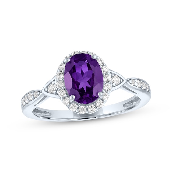 Oval-Cut Amethyst & White Lab-Created Sapphire Halo Ring Sterling Silver