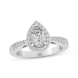 Pear-Shaped White Lab-Created Sapphire Halo Ring Sterling Silver