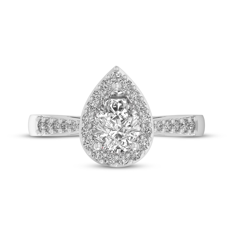 Main Image 3 of Pear-Shaped White Lab-Created Sapphire Halo Ring Sterling Silver