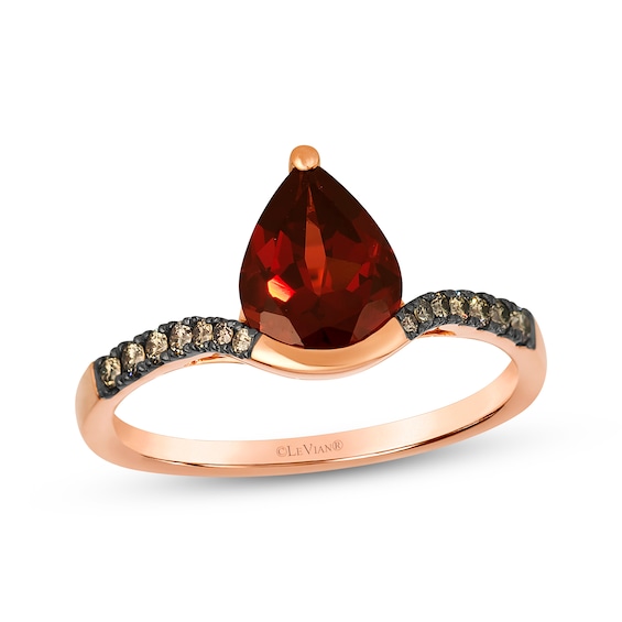 Le Vian Pear-Shaped Garnet Ring 1/6 ct tw Diamonds 14K Strawberry Gold