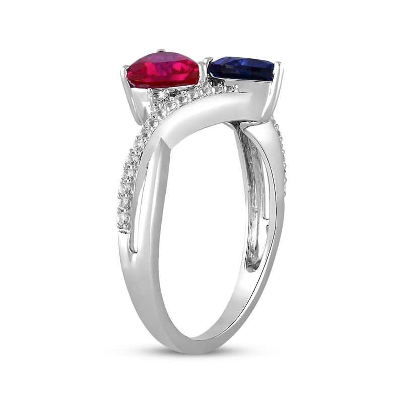 Main Image 2 of Heart-Shaped Lab-Created Ruby & Blue Lab-Created Sapphire Ring Sterling Silver