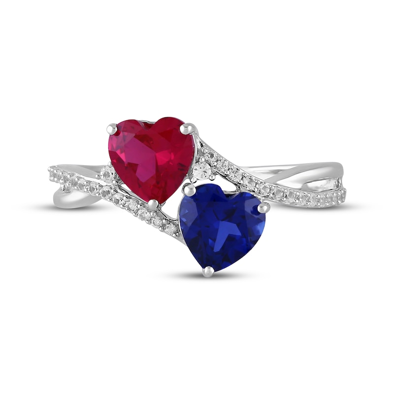 Main Image 3 of Heart-Shaped Lab-Created Ruby & Blue Lab-Created Sapphire Ring Sterling Silver