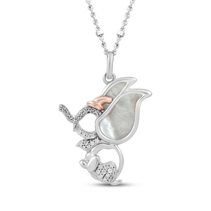 Main Image 1 of Disney Treasures Dumbo Diamond & Mother-of-Pearl Necklace 1/10 ct tw Sterling Silver & 14K Rose Gold Plating 18"
