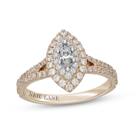 Neil Lane Marquise-Cut Diamond Double Halo Engagement Ring 7/8 ct tw 14K Two-Tone Gold