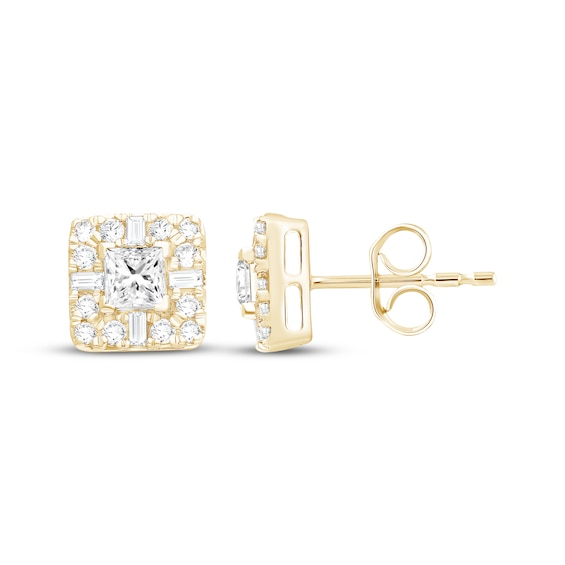 KAY Lab-Grown Diamonds Princess, Baguette & Round-Cut Stud Earrings 1 ct tw 14K Yellow Gold