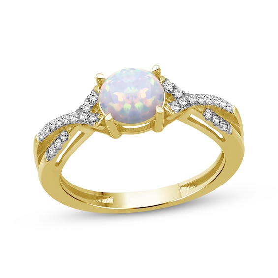 Round-Cut Opal & Diamond Ring 1/8 ct tw 10K Yellow Gold