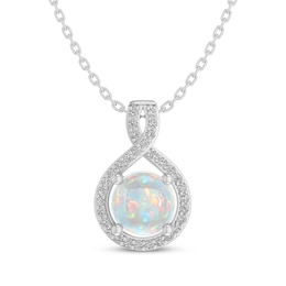 Lab-Created Opal & White Lab-Created Sapphire Twist Necklace Sterling Silver 18"