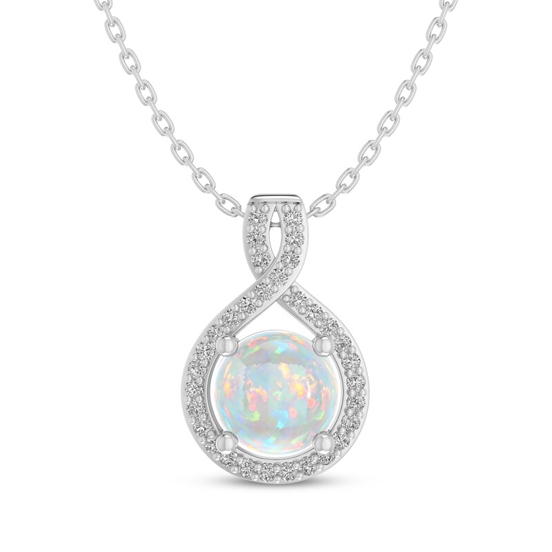 Main Image 1 of Lab-Created Opal & White Lab-Created Sapphire Twist Necklace Sterling Silver 18"