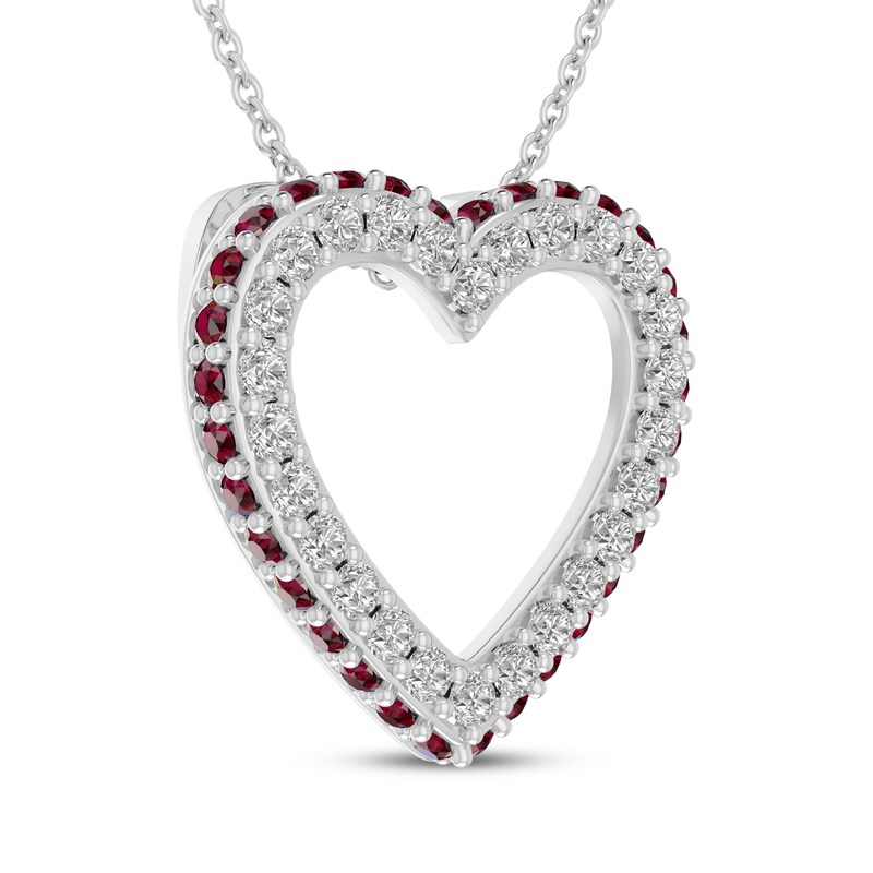 Main Image 2 of Lab-Created Ruby & White Lab-Created Sapphire Heart Necklace Sterling Silver 18"