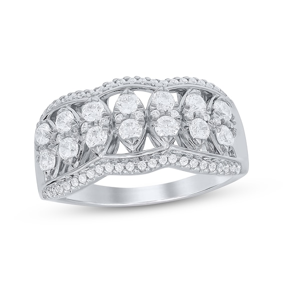 Scalloped-Edge Diamond Fashion Ring 1 ct tw 14K White Gold