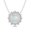 Thumbnail Image 1 of Lab-Created Opal & White Lab-Created Sapphire Starburst Halo Necklace Sterling Silver 18"