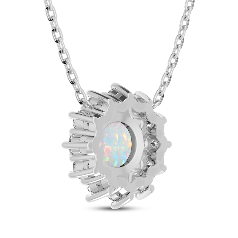 Main Image 3 of Lab-Created Opal & White Lab-Created Sapphire Starburst Halo Necklace Sterling Silver 18"