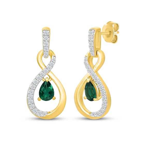 Pear-Shaped Lab-Created Emerald & White Lab-Created Sapphire Infinity Drop Earrings 24K Yellow Gold Vermeil Sterling Silver