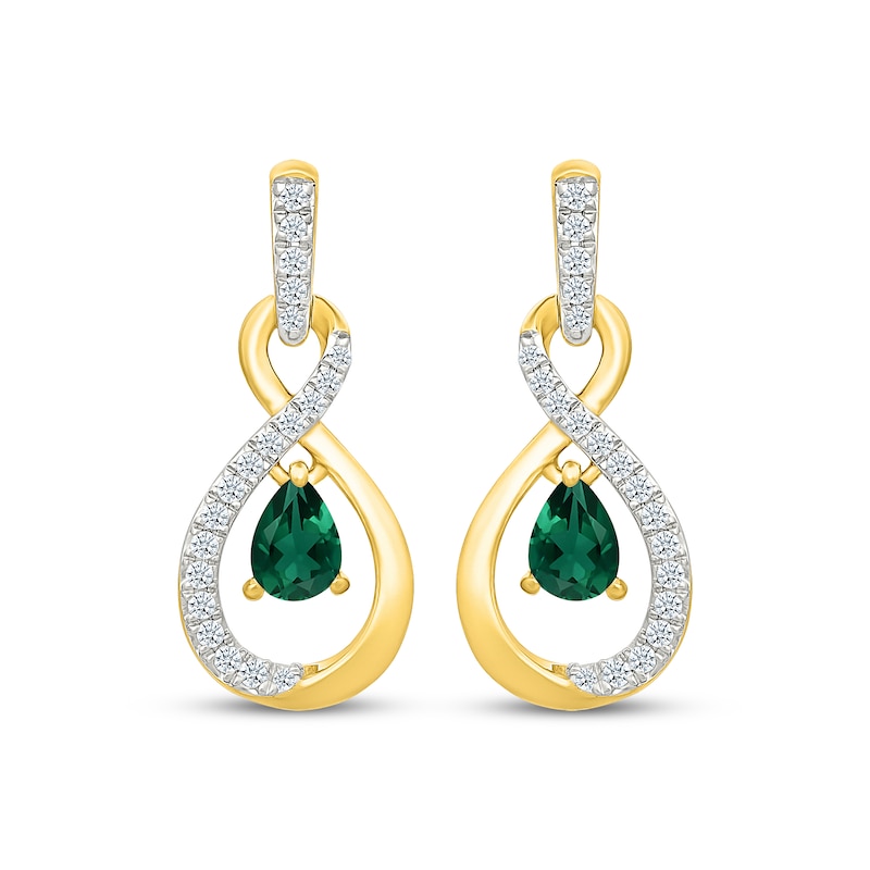 Main Image 2 of Pear-Shaped Lab-Created Emerald & White Lab-Created Sapphire Infinity Drop Earrings 24K Yellow Gold Vermeil Sterling Silver