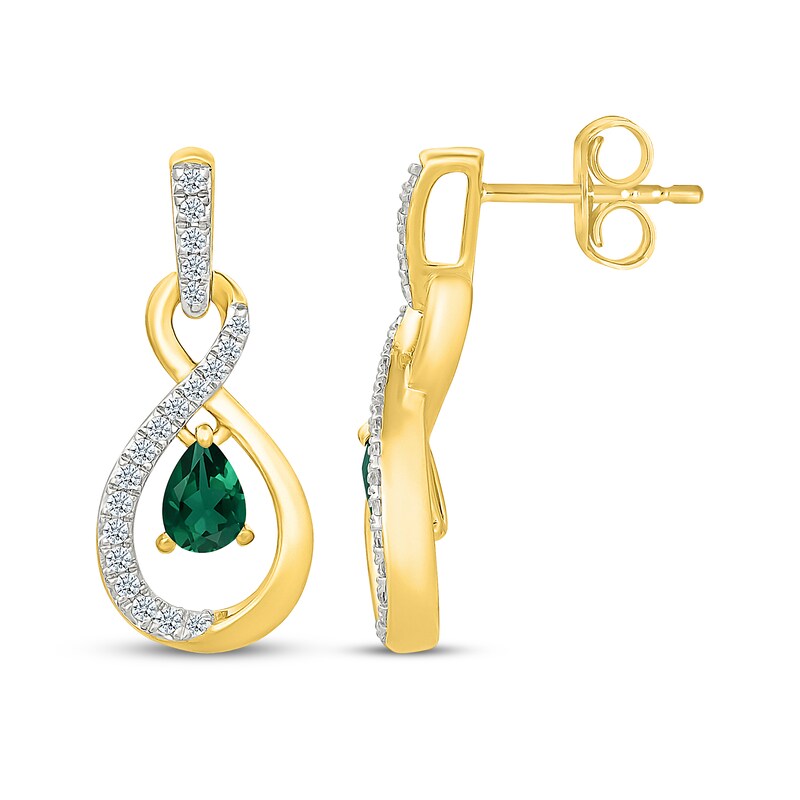 Main Image 3 of Pear-Shaped Lab-Created Emerald & White Lab-Created Sapphire Infinity Drop Earrings 24K Yellow Gold Vermeil Sterling Silver