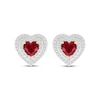 Thumbnail Image 2 of Heart-Shaped Lab-Created Ruby & White Lab-Created Sapphire Double Halo Stud Earrings 24K Yellow Gold Vermeil Sterling Silver