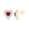 Thumbnail Image 3 of Heart-Shaped Lab-Created Ruby & White Lab-Created Sapphire Double Halo Stud Earrings 24K Yellow Gold Vermeil Sterling Silver