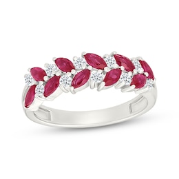 Marquise-Cut Lab-Created Ruby & White Lab-Created Sapphire Fashion Ring Sterling Silver