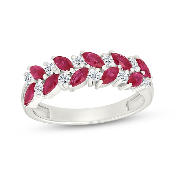 Marquise-Cut Lab-Created Ruby & White Lab-Created Sapphire Fashion Ring Sterling Silver