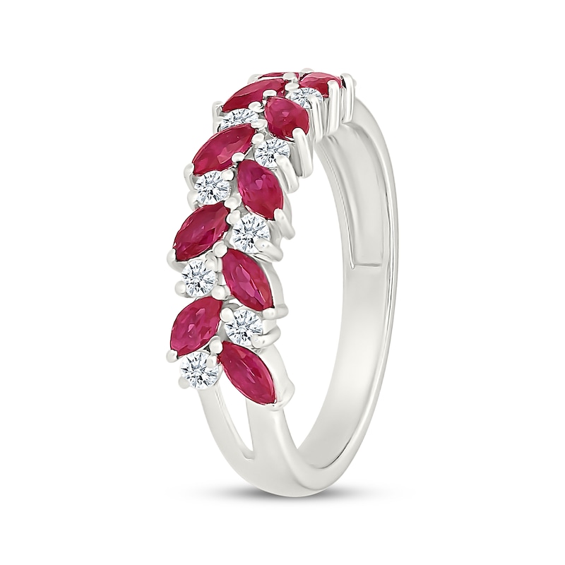 Main Image 2 of Marquise-Cut Lab-Created Ruby & White Lab-Created Sapphire Fashion Ring Sterling Silver