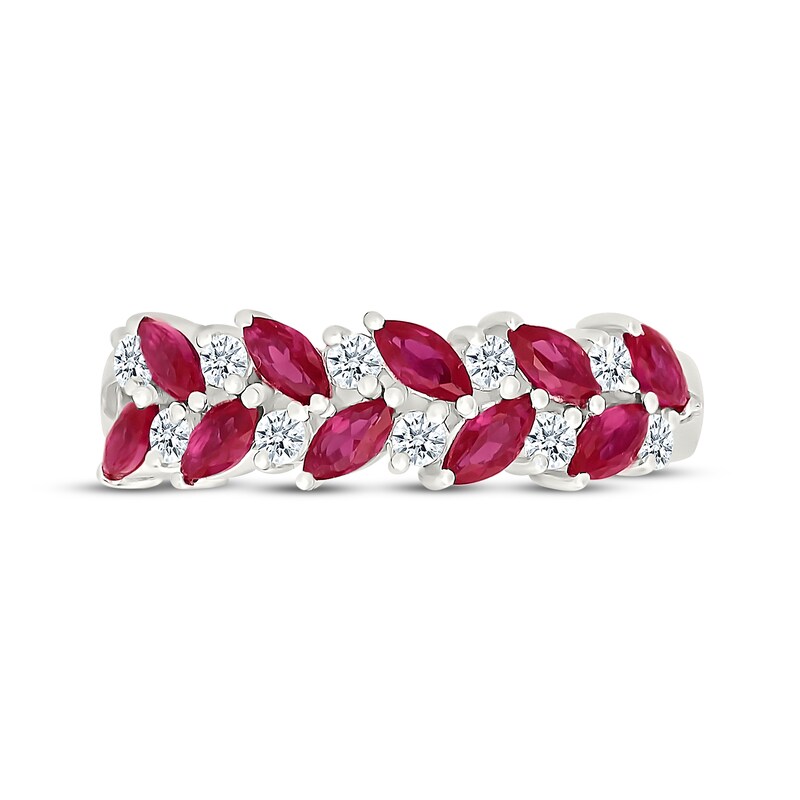 Main Image 4 of Marquise-Cut Lab-Created Ruby & White Lab-Created Sapphire Fashion Ring Sterling Silver