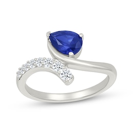 Pear-Shaped Blue Lab-Created Sapphire & White Lab-Created Sapphire Bypass Fashion Ring Sterling Silver