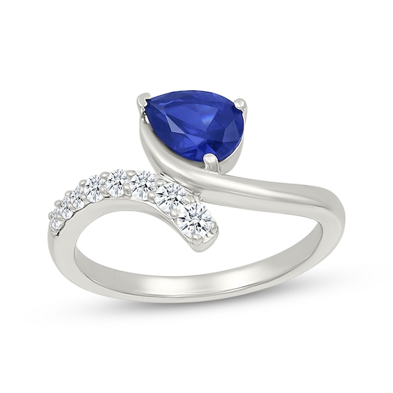Pear-Shaped Blue Lab-Created Sapphire & White Lab-Created Sapphire Bypass Fashion Ring Sterling Silver