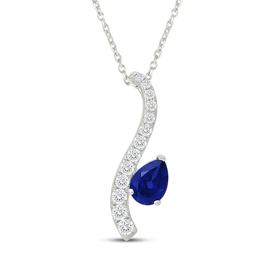 Pear-Shaped Blue Lab-Created Sapphire & White Lab-Created Sapphire Wave Necklace Sterling Silver 18"